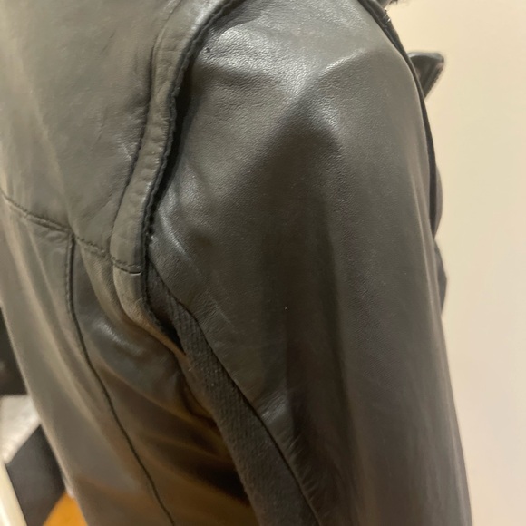 Muubaa shearling aviator biker jacket real sheepskin lamb leather size 6 black - Picture 5 of 13